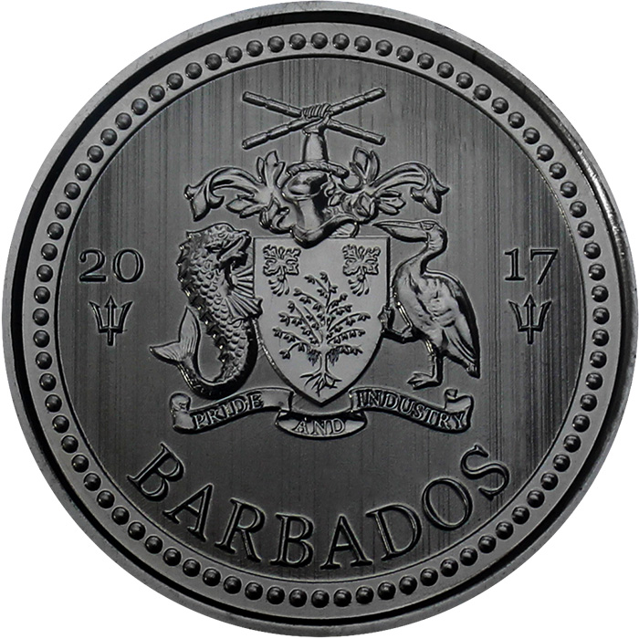 Stříbrná Ruthenium mince pozlacený Trojzubec Barbadosu 1 Oz Golden Enigma 2017 Standard