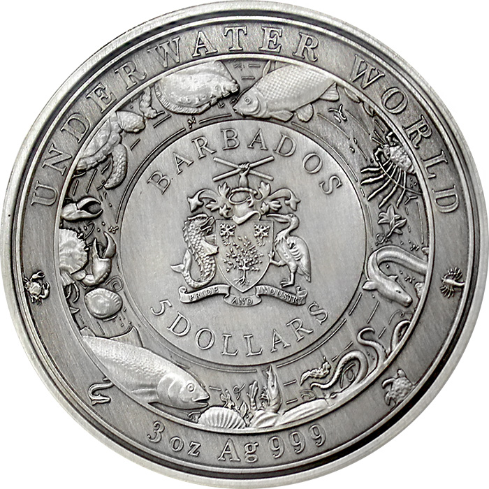 Strieborná minca 3 Oz Podmorský svet - Žralok biely 2018 Antique Štandard