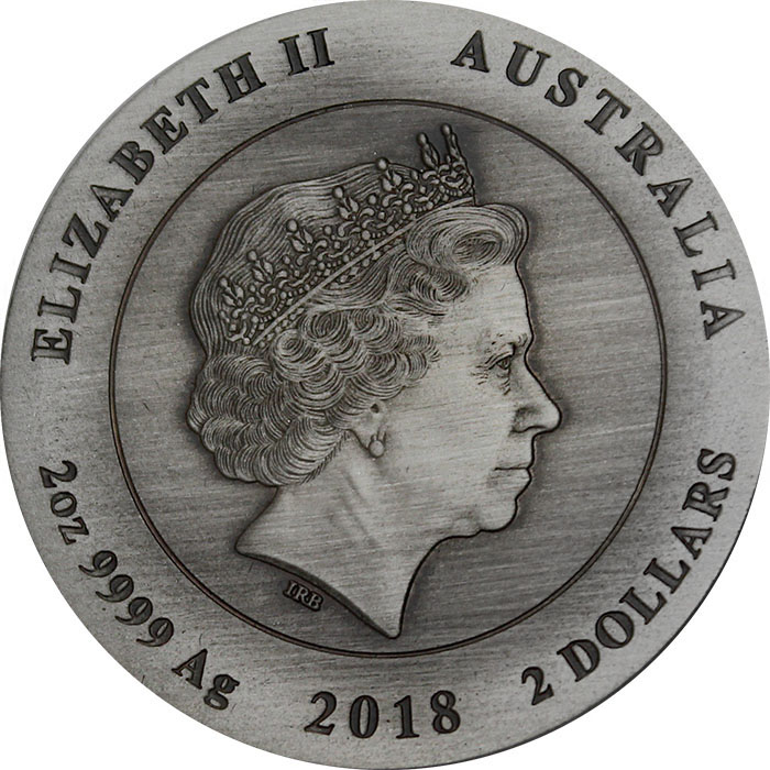Zadní strana Strieborná minca 2 Oz Rybárik 2018 Antique Štandard