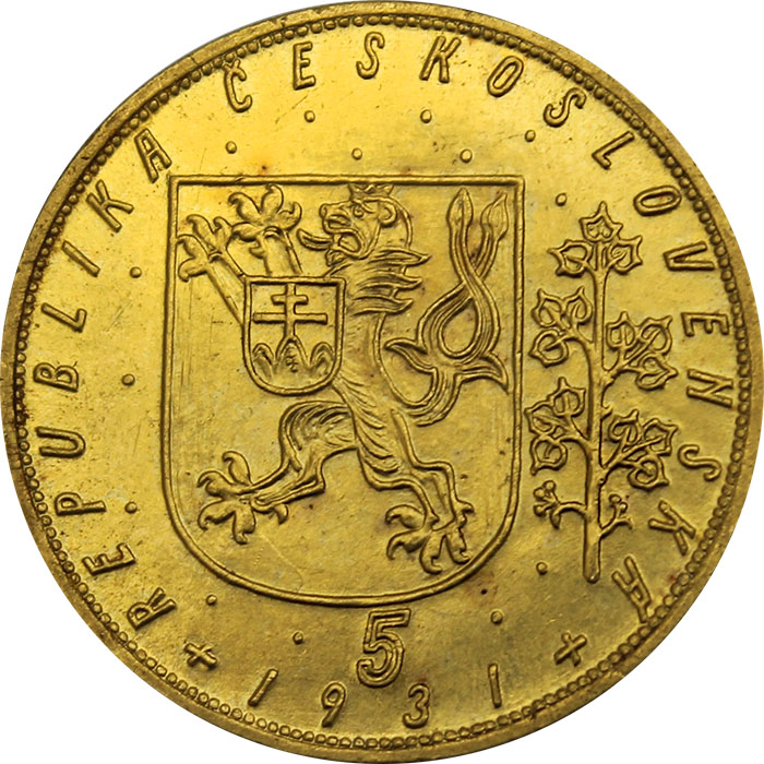 Zlatá mince Svatý Václav Pětidukát Československý 1931