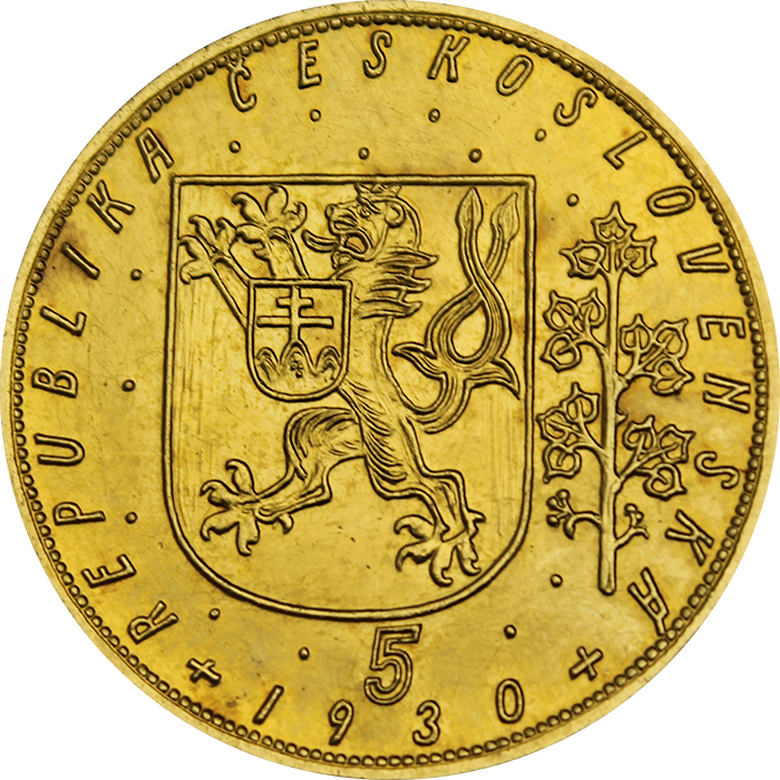Zlatá mince Svatý Václav Pětidukát Československý 1930