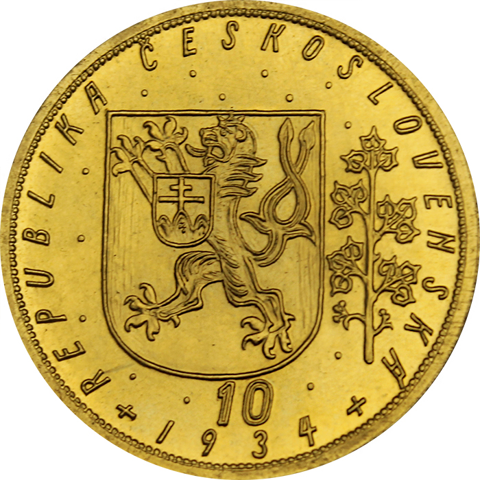 Zlatá mince Svatý Václav Desetidukát Československý 1934