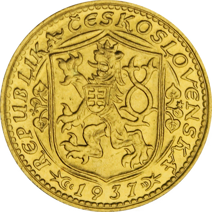 Zlatá mince Svatý Václav Jednodukát Československý 1937
