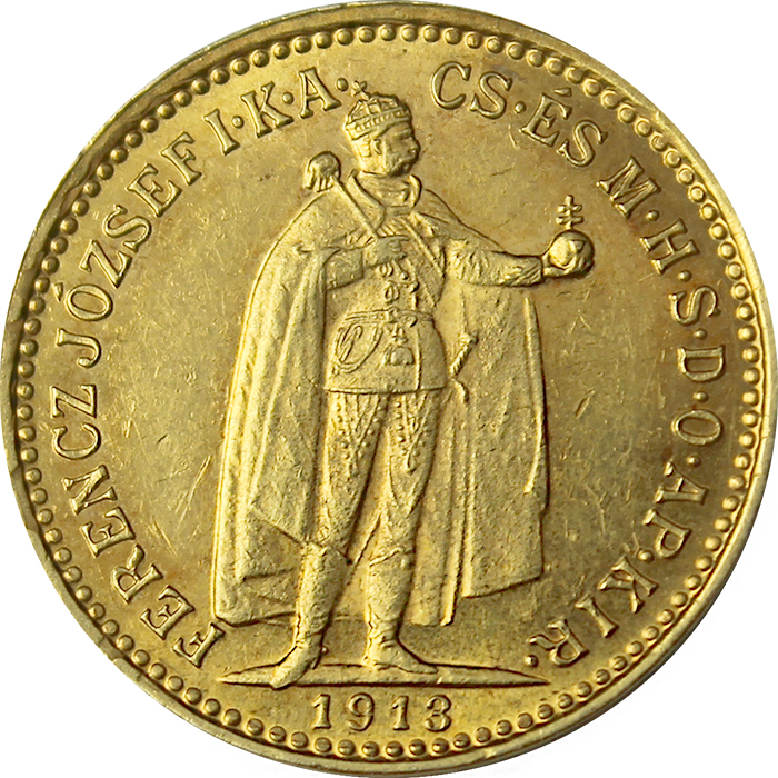Zlatá mince Desetikoruna Františka Josefa I. Uherská ražba 1913