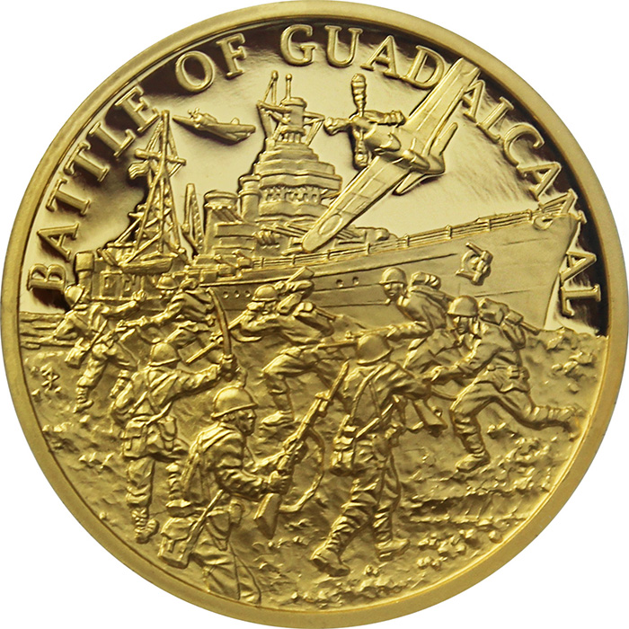 Zadní strana Sada čtyř zlatých mincí Válečný rok 1943 2018 Proof