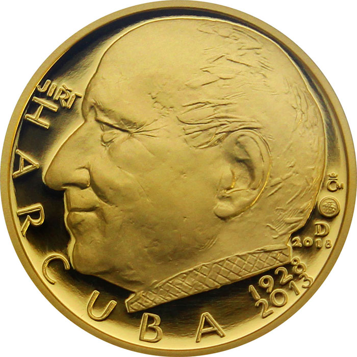 Zadní strana Sada zlatých replik československých mincí a medaile Jiřího Harcuby Proof
