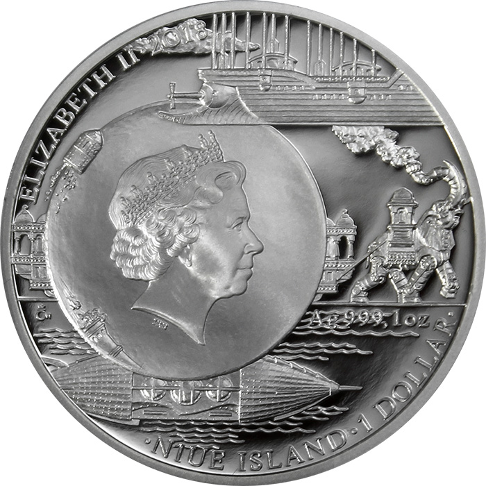 Strieborná minca Fantastický svet Julesa Verna - Mesačné delo Kolumbiad 2018 Proof