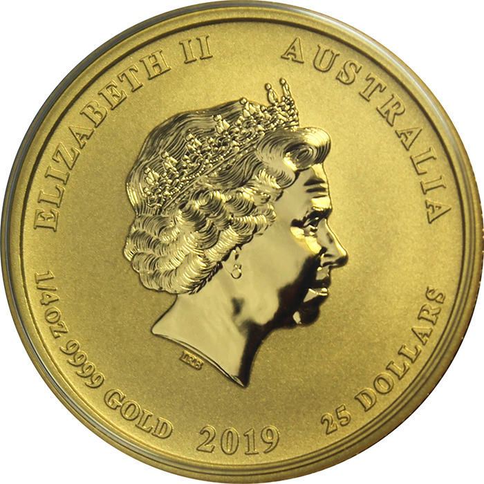 Zlatá investiční mince Year of the Pig Rok Vepře Lunární 1/4 Oz 2019