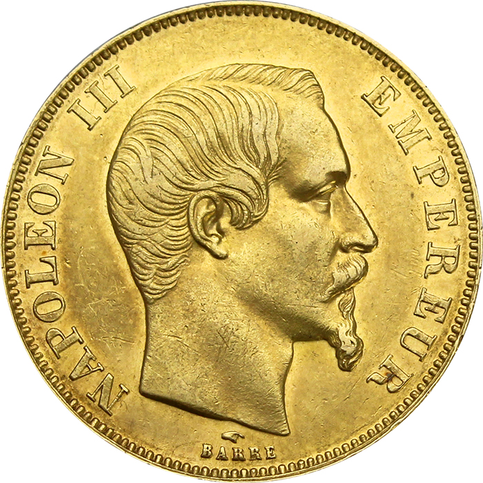 Zlatá mince 50 Frank Napoleon III. 1858 A