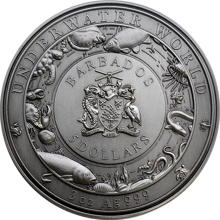 Stříbrná mince 3 Oz Podmořský svět - Krokodýl 2019 Antique Standard