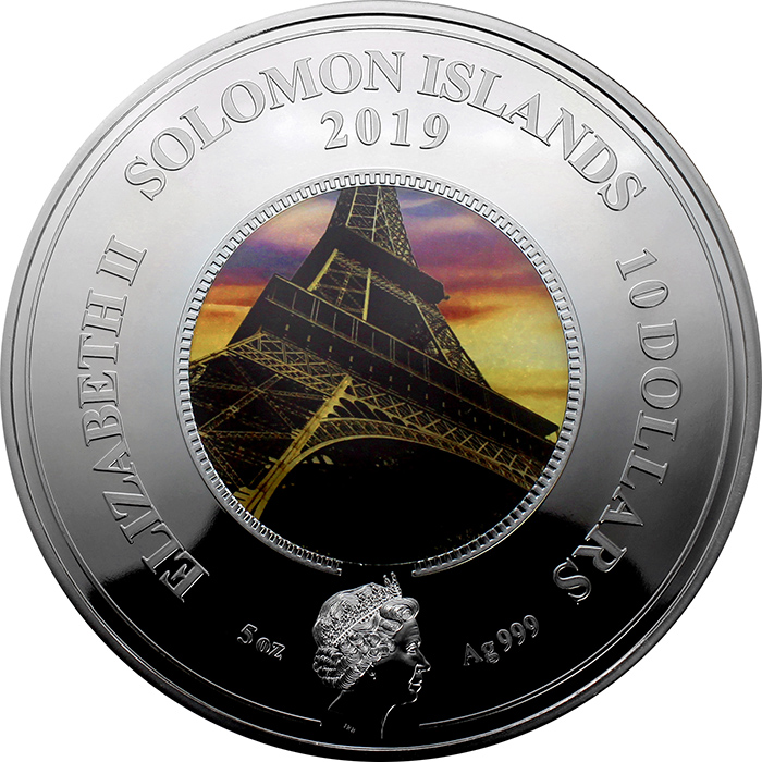 Zadní strana Strieborná kolorovaná minca Translucent Treasures: 130. výročie Eiffelovej Veže v Paríži 5