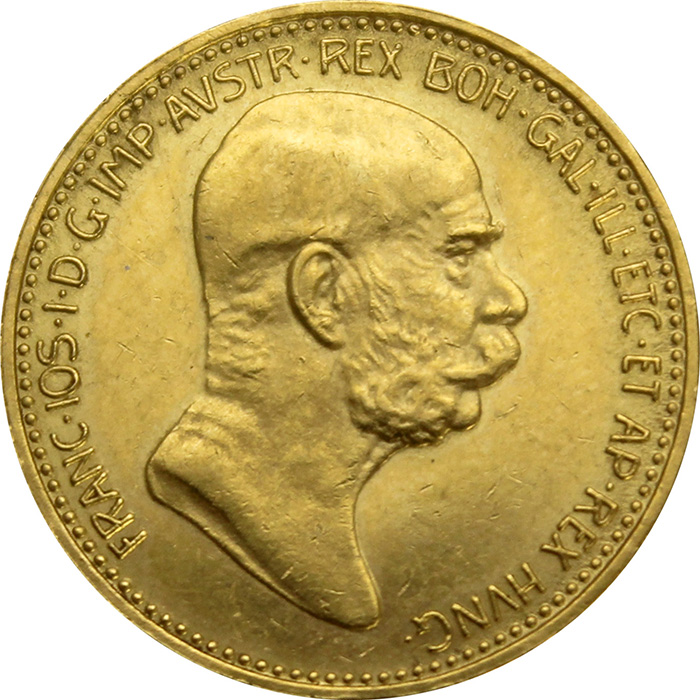 Zlatá mince Dvacetikoruna 60. výročí vlády Františka Josefa I. Rakouská ražba 1908