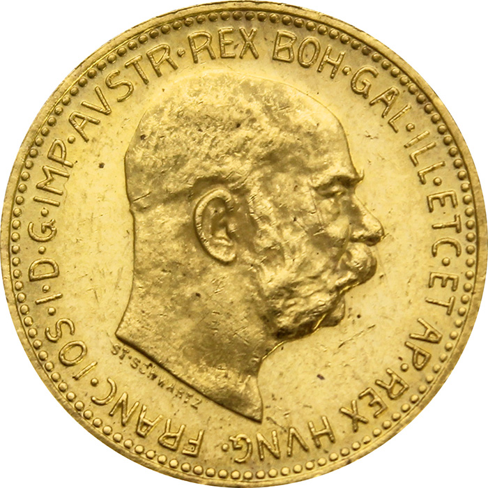 Zlatá mince Dvacetikoruna Františka Josefa I. Rakouská ražba 1910