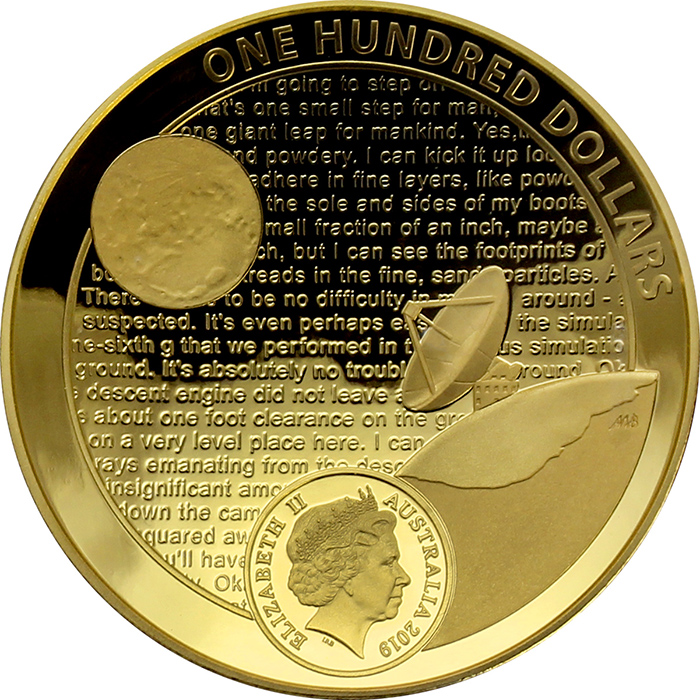 Zlatá mince Přistání na Měsíci - 50. výročí 2019 Proof