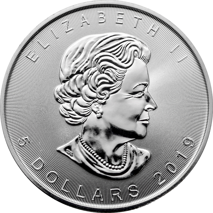 Zadní strana Stříbrná mince pozlacený Maple Leaf 1 Oz 2019 Standard