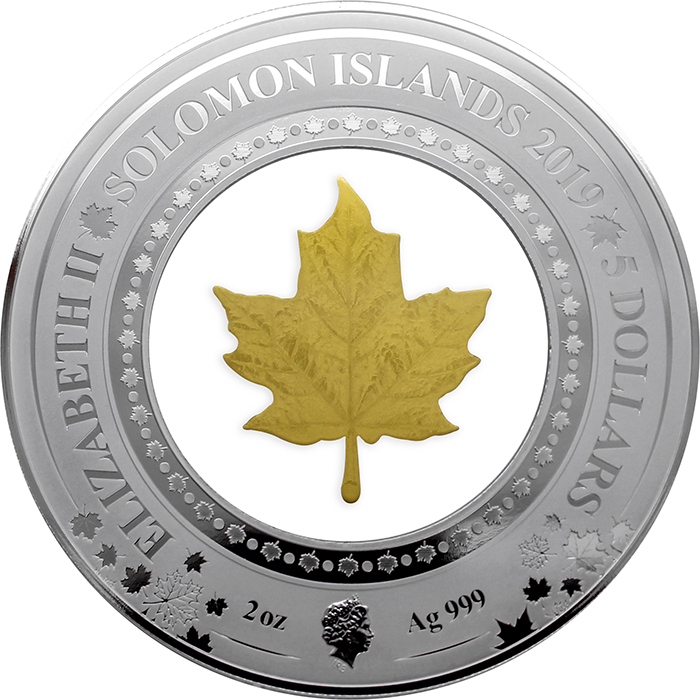 Stříbrná mince se zlatým listem Maple Leaf ve skleněné výplni - 40. výročí 2019 Proof