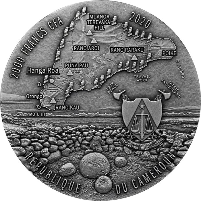 Zadní strana Strieborná minca 2 Oz Rapa Nui 2020 Antique Štandard
