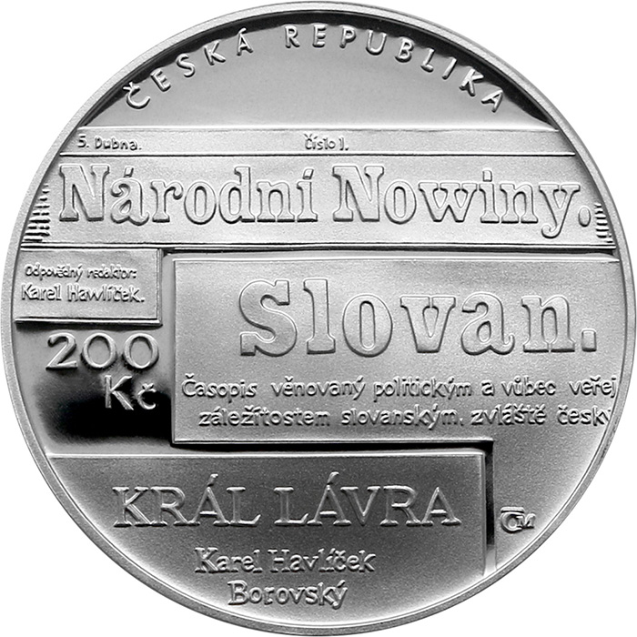 Stříbrná mince 200 Kč Karel Havlíček Borovský 200. výročí narození 2021 Proof