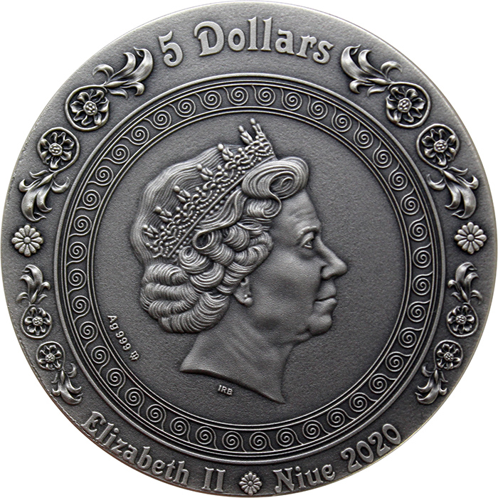 Stříbrná pozlacená mince Bohyně: Afrodita a Venuše 2 Oz High Relief 2020 Antique Standard