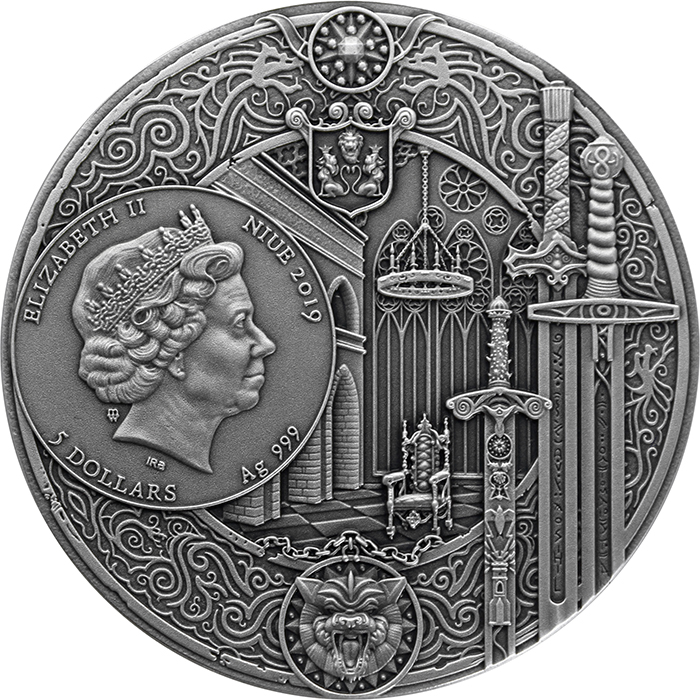 Strieborná pozlátená minca Zaklínač Posledné želanie 2Oz High Relief 2019 Antique Štandard
