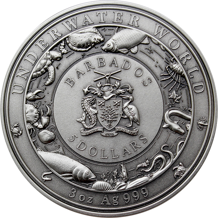 Strieborná minca 3 Oz Podmorský svet - Vráskavec obrovský 2020 Antique Standard