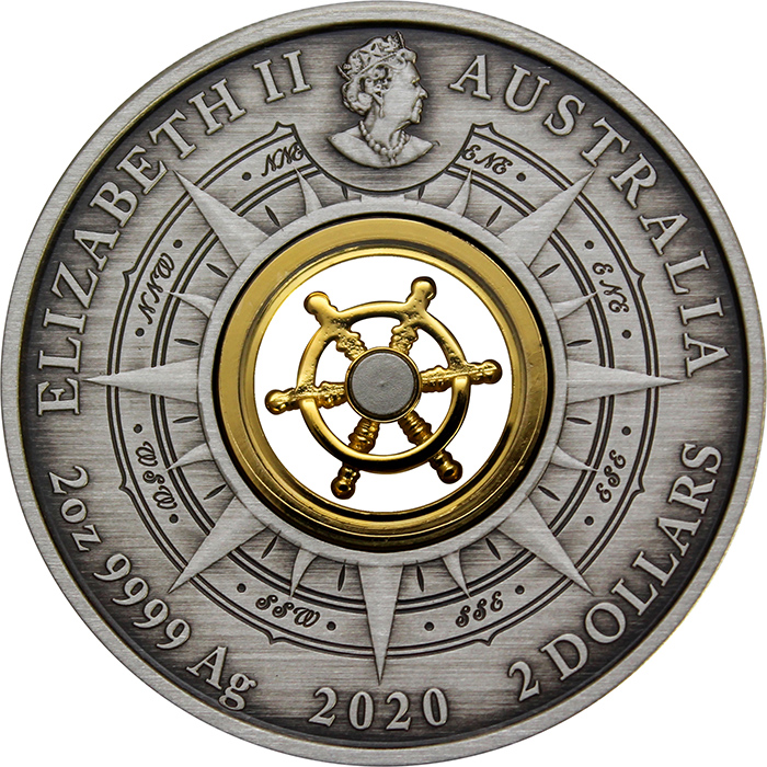 Strieborná minca 2 Oz 250. výročie objavné plavby Endeavour 2020 Antique Standard