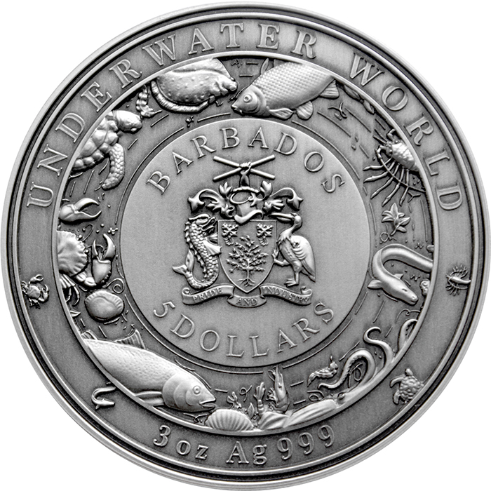 Stříbrná mince 3 Oz Podmořský svět - Chobotnice 2021 Antique Standard