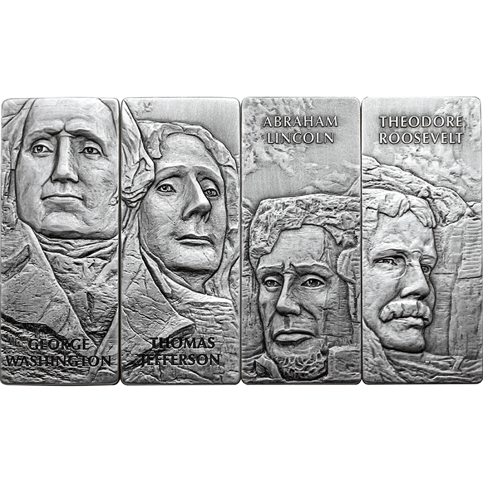 Sada čtyř stříbrných mincí Mount Rushmore 2021 Antique Standard