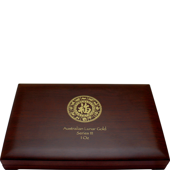 Luxusní sada ve dřevěné krabičce 2 zlaté mince 1 Oz Lunární série III. 2020 - 2031