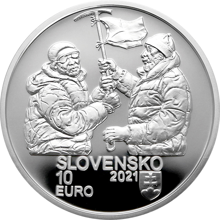 Zadní strana Strieborná minca Zdolanie prvej osemtisícovky slovenskými horolezcami - 50. výročie 2021 Proof