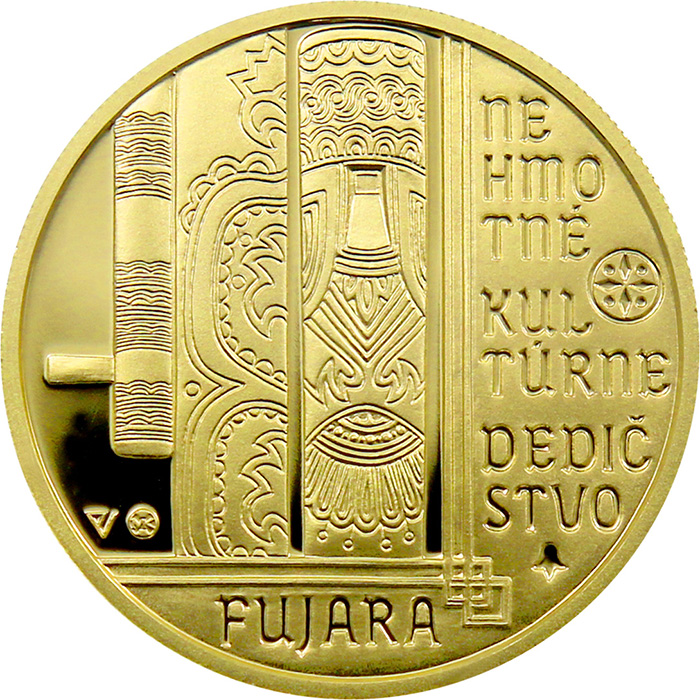 Zadní strana Zlatá mince Nehmotné kulturní dědictví SR - Fujara, hudební nástroj a jeho hudba 2021 Proof