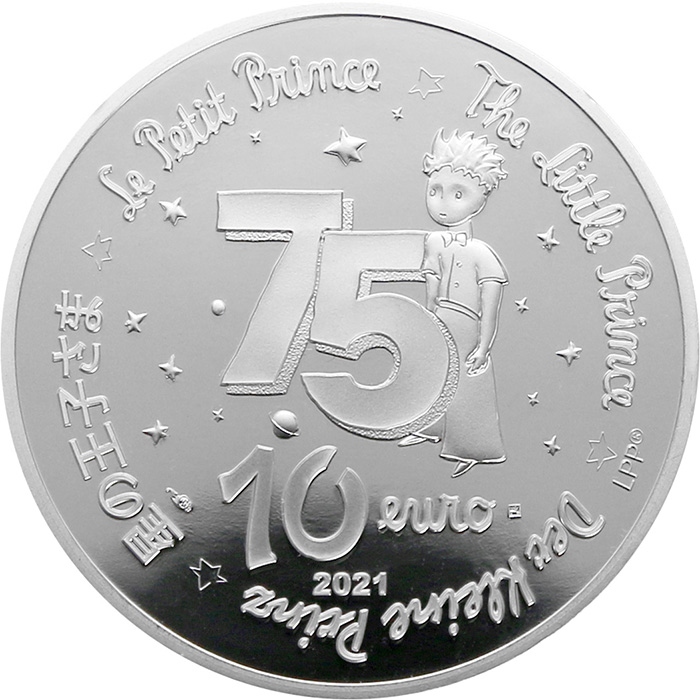 Zadní strana Stříbrná kolorovaná mince Malý princ: Kniha 2021 Proof