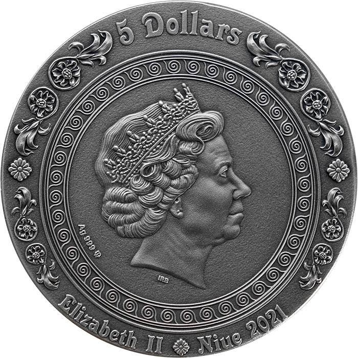 Zadní strana Stříbrná mince Siréna 2 Oz 2021 Antique Standard