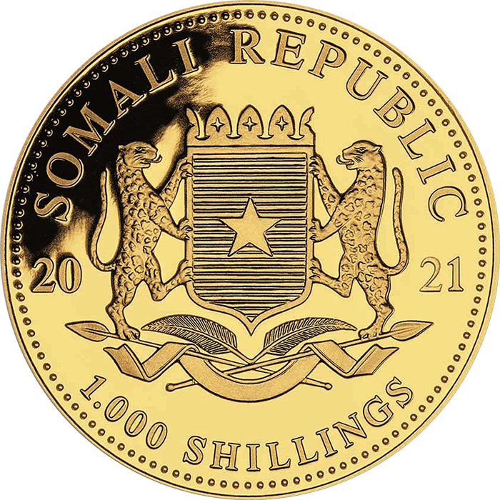 Zlatá investiční mince Leopard Somálsko 1 Oz 2021