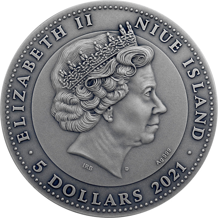 Zadní strana Strieborná minca Koralový útes 2 Oz 2021 Antique Štandard
