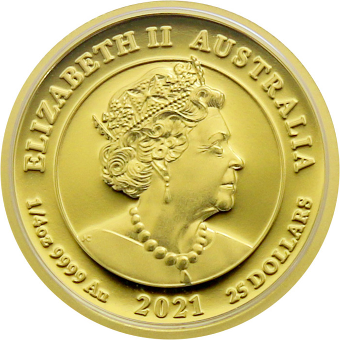 Zadní strana Zlatá mince 95. narozeniny Jejího Veličenstva královny Alžběty II. 1/4 Oz 2021 Proof