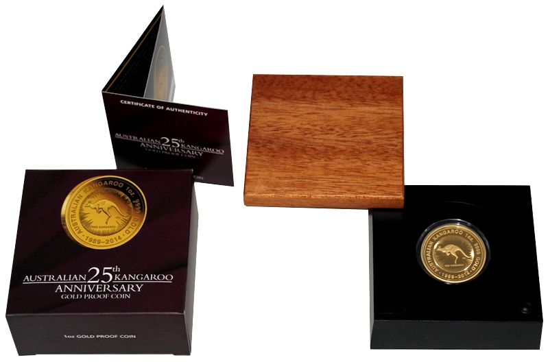 Zlatá mince Australian Kangaroo 25. výročí 1 Oz 2014 Proof