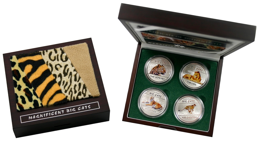 Zadní strana Sada stříbrných mincí Magnificent Big Cats 2011 Proof Kongo