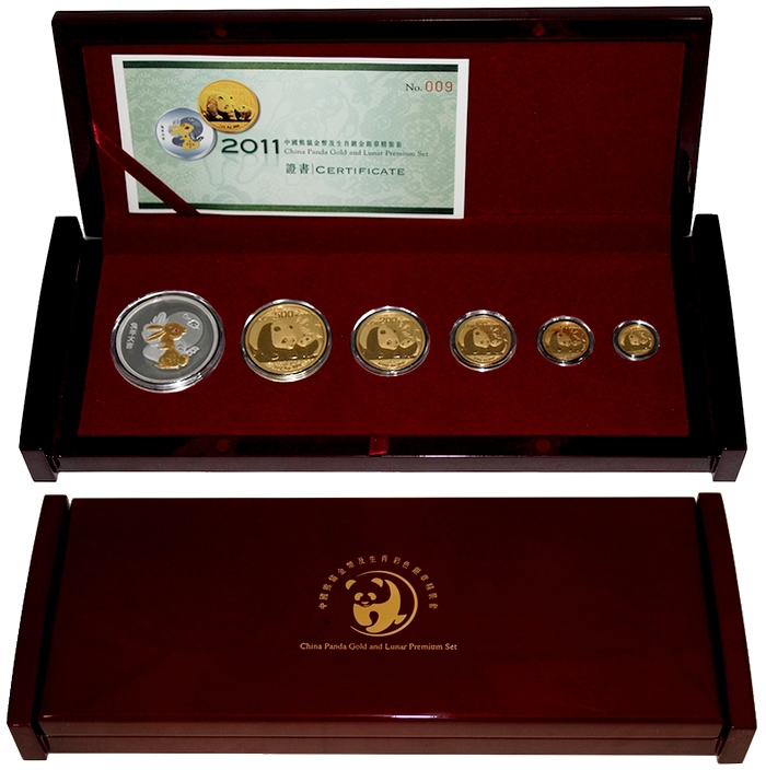 Lunární sada zlatých mincí Čínská Panda 2011 Proof
