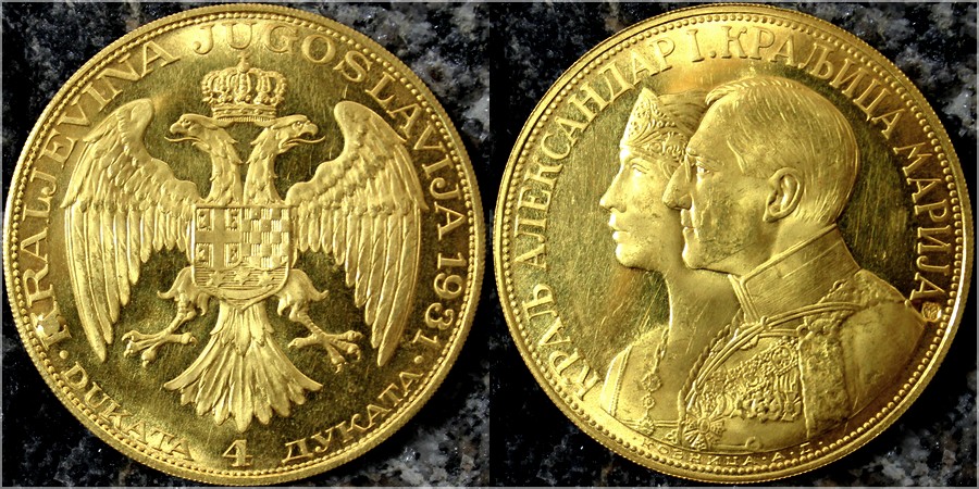 Zlatá mince 4-Dukát Alexandr I. 1931