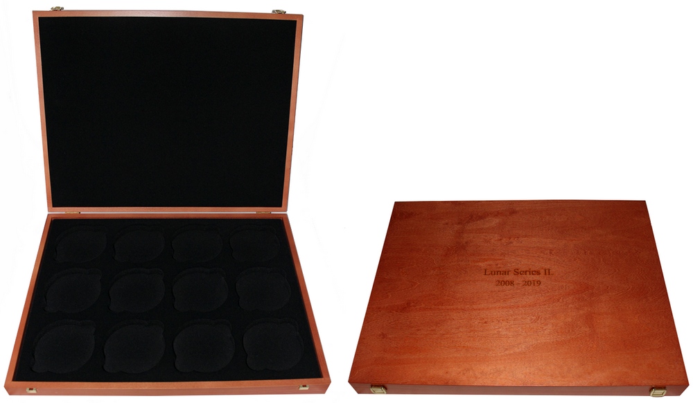 Dřevěná krabička 12 x Ag 1 Kg Lunární série II. 2008 - 2019