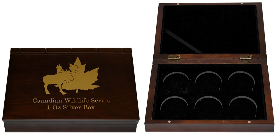 Dřevěná krabička 6 x Ag Série Canadian Wildlife 1 Oz