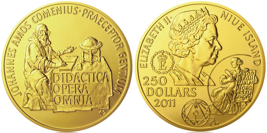 Zlatá investiční mince 250 NZD Jan Amos Komenský Standard