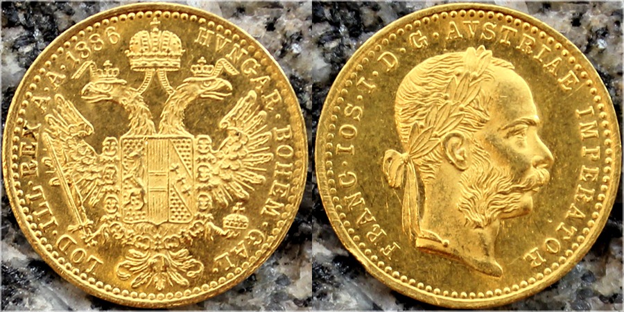 Zlatá mince Dukát Františka Josefa I. 1886