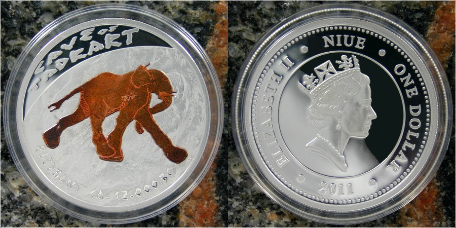 Stříbrná mince Jeskyně Tadrart Slon 2011 Proof Niue