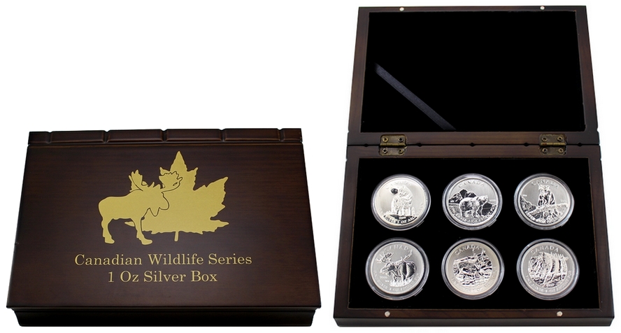 Kompletní sada 6 stříbrných investičních mincí 1 Oz Canadian Wildlife 2011 - 2013