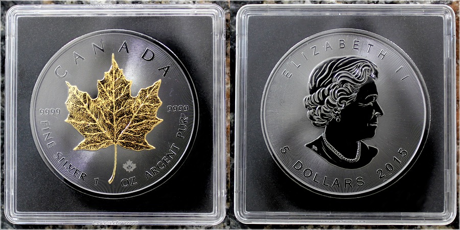 Stříbrná Ruthenium mince pozlacený Maple Leaf Golden Enigma 1 Oz 2015 Standard