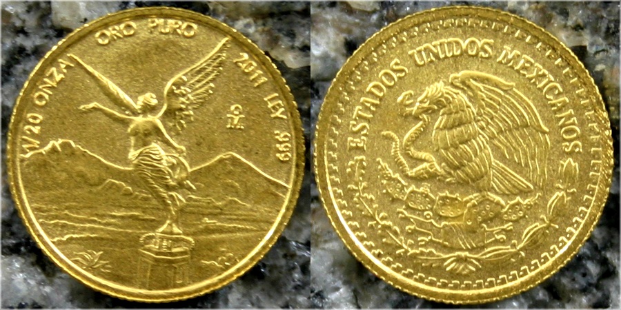 Zadní strana Zlatá investiční mince Mexico Libertad 1/20 Oz  