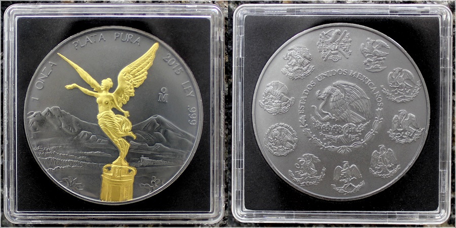 Stříbrná Ruthenium mince pozlacená Mexico Libertad Golden Enigma 1 Oz Standard