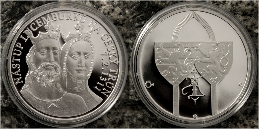 Zadní strana Nástup Lucemburků na český trůn stříbrná medaile 2010 29g Proof